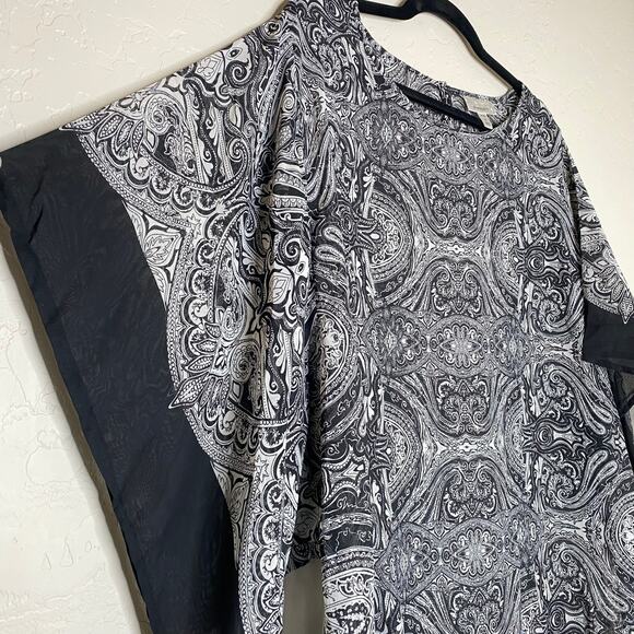 Dress Barn Black Paisley Pattern Art to Wear Scarf Blouse Size 1X - Picture 2 of 10